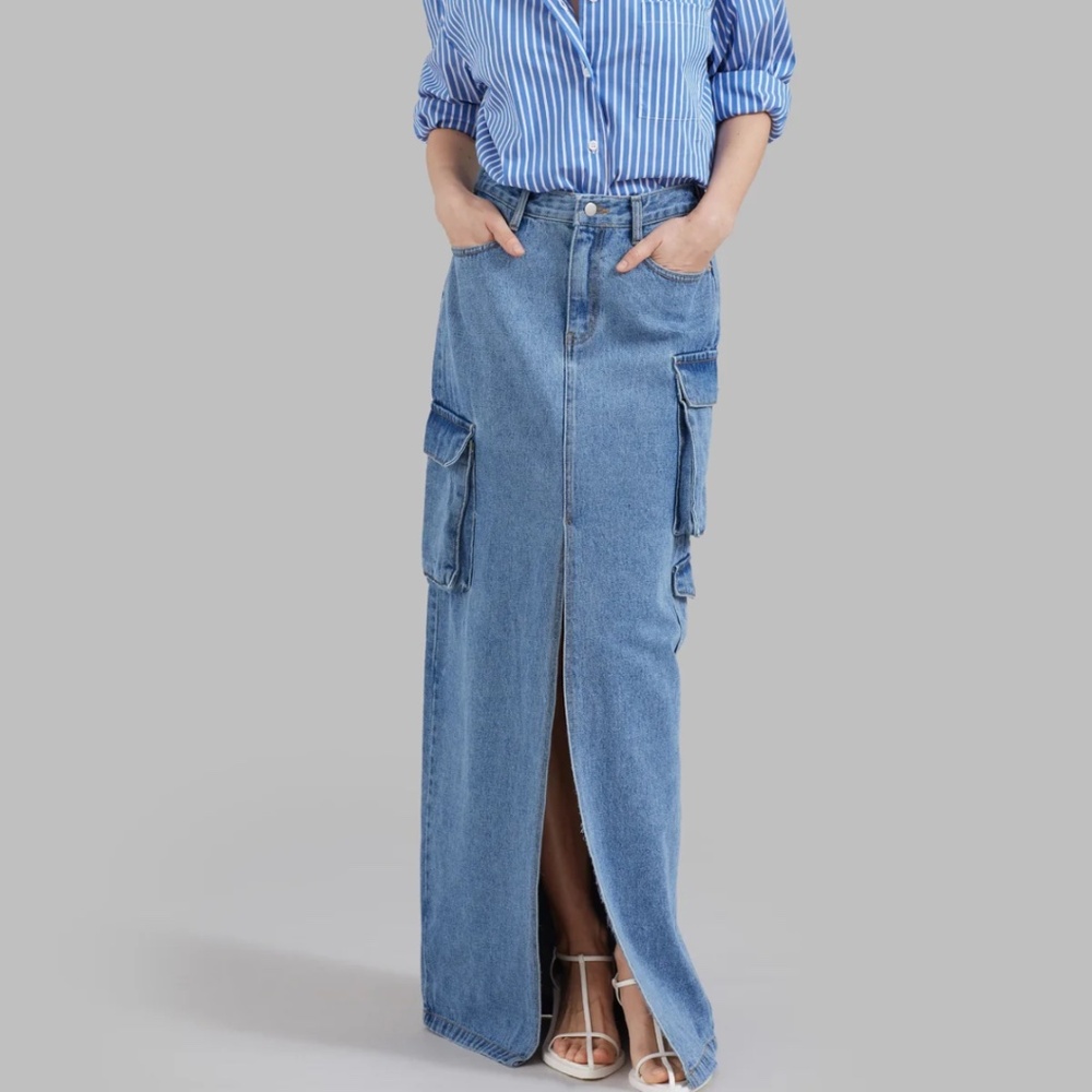 Frankie Shop Denim Maxi Skirt with Pockets